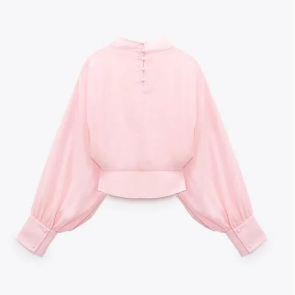 Zara Fitted Waist Flowy Pink Blouse Size L - Picture 5 of 7